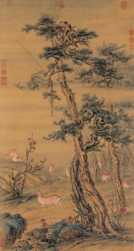  brillante Pintura - Lang ciervo brillante en otoño tinta china antigua Giuseppe Castiglione